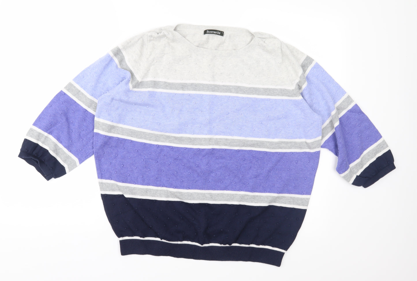 Bonmarché Womens Blue Striped Knit Pullover Jumper Size L