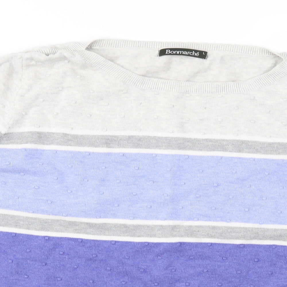Bonmarché Womens Blue Striped Knit Pullover Jumper Size L