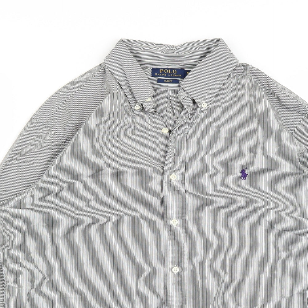 Polo Ralph Lauren Mens White Striped   Button-Up Size 16