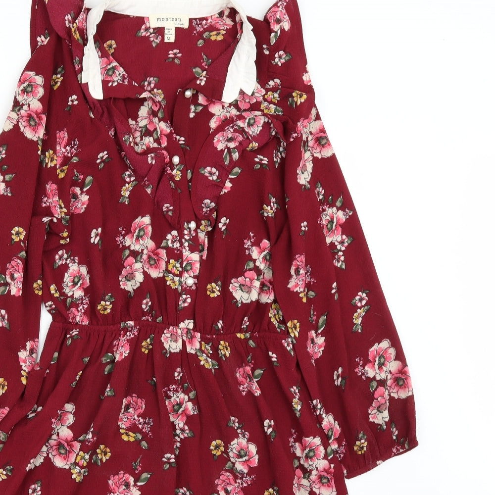 Monteau Womens Red Floral  A-Line  Size M