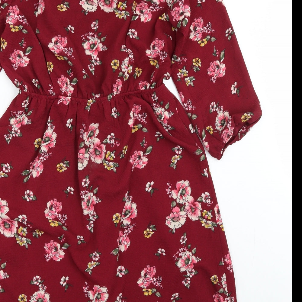 Monteau Womens Red Floral  A-Line  Size M