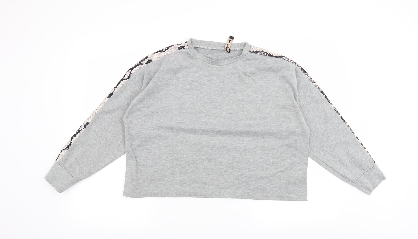 Miss Pap Womens Grey Animal Print  Pullover Sweatshirt Size S