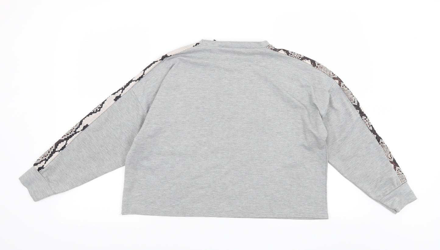Miss Pap Womens Grey Animal Print  Pullover Sweatshirt Size S