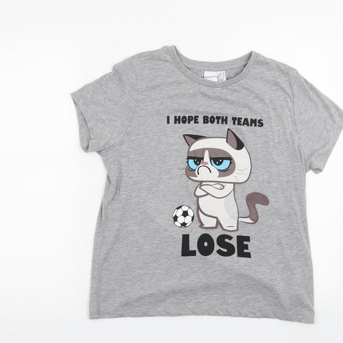 Primark Womens Grey   Basic T-Shirt Size 12  - Grumpy Cat I hope both teams lose