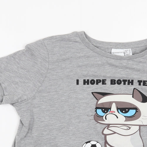 Primark Womens Grey   Basic T-Shirt Size 12  - Grumpy Cat I hope both teams lose