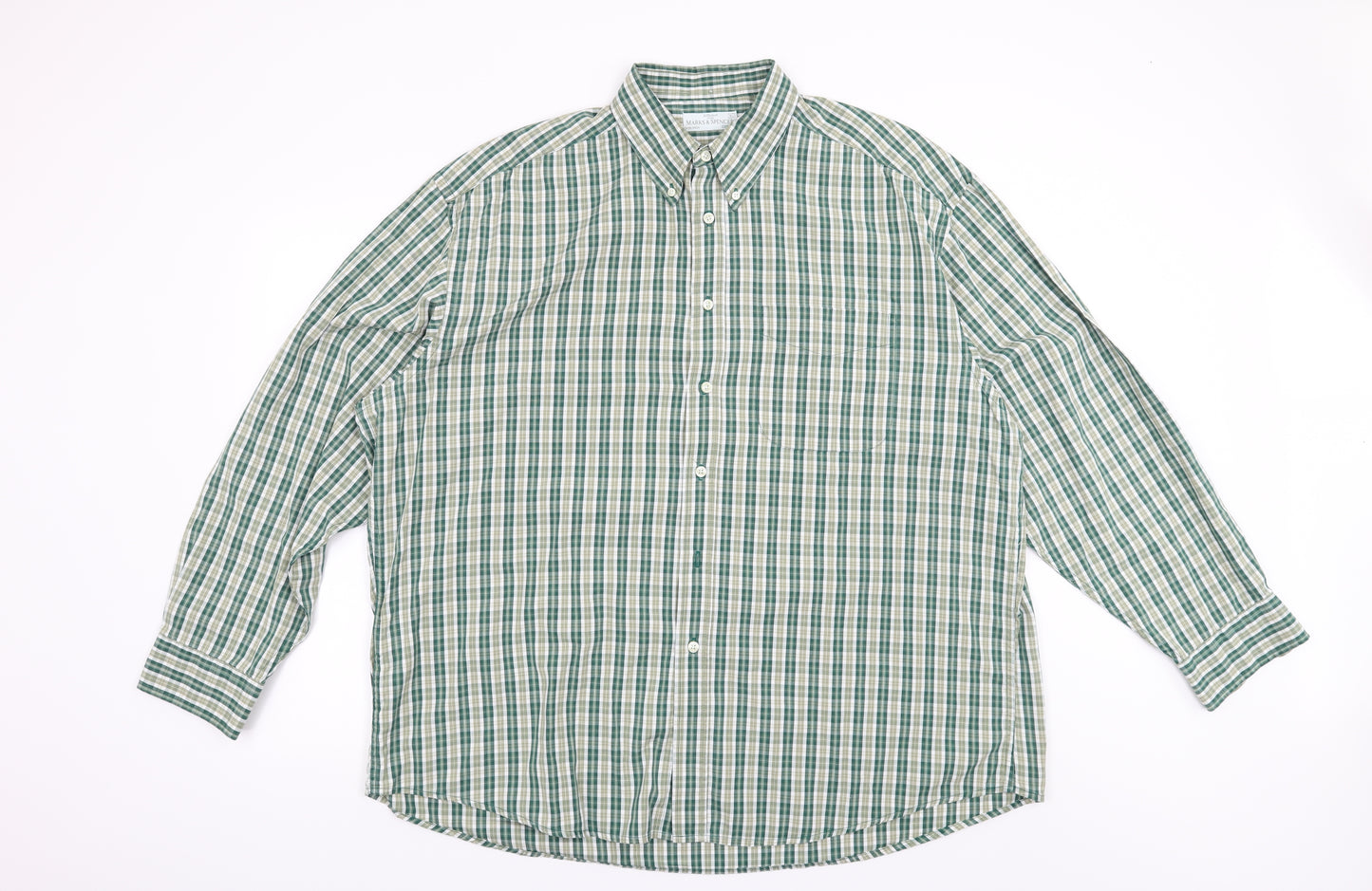 Marks and Spencer Mens Green Check   Button-Up Size XL