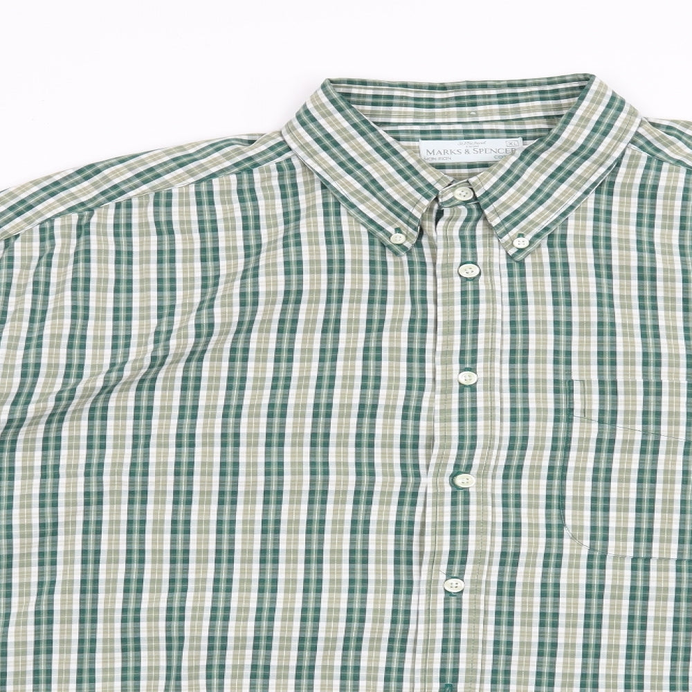 Marks and Spencer Mens Green Check   Button-Up Size XL