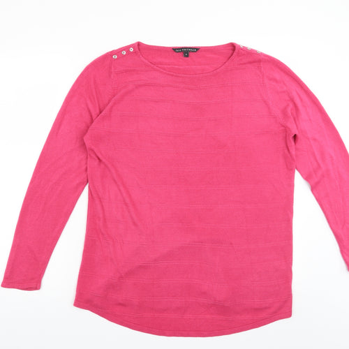 Bonmarché Womens Pink Striped  Henley Jumper Size 16