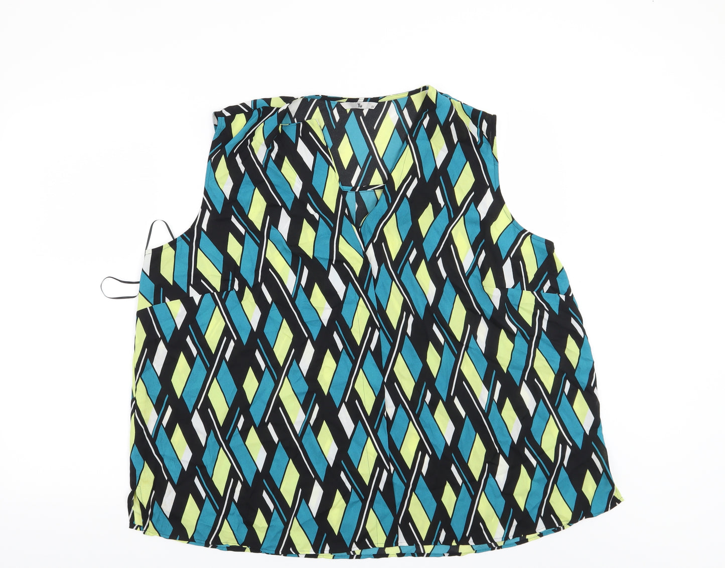 TU Womens Green Geometric  Basic Blouse Size 22