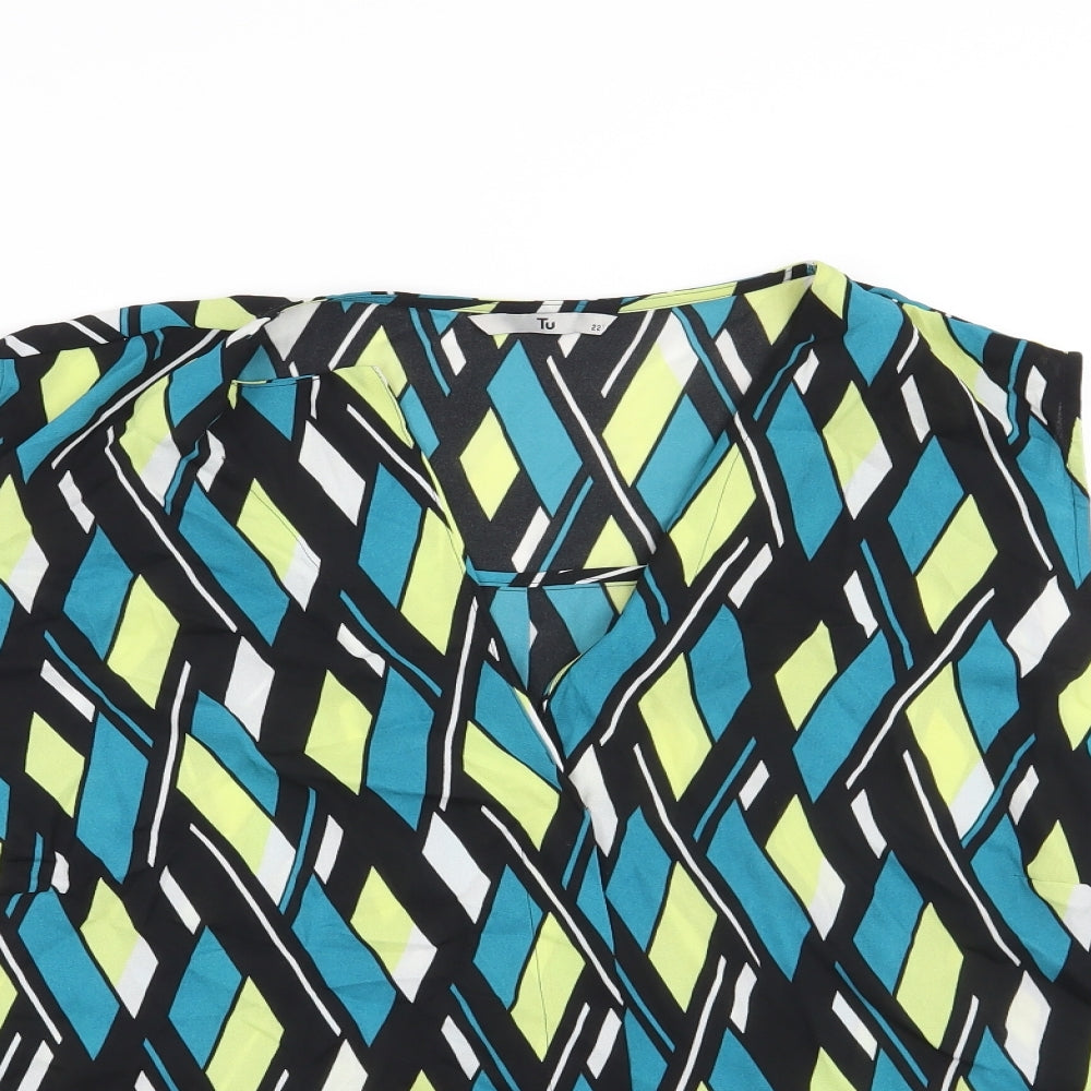TU Womens Green Geometric  Basic Blouse Size 22