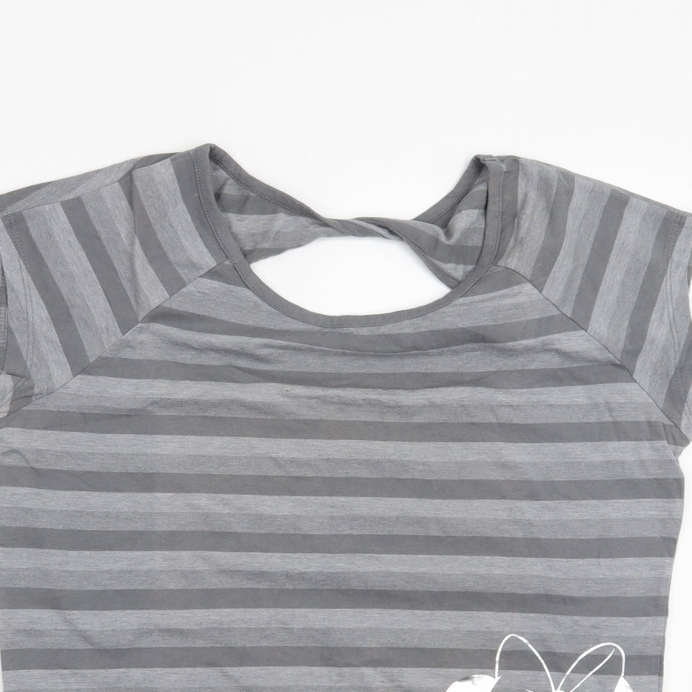 Evie  Womens Grey Striped  Basic T-Shirt Size 14  - Disney Minnie Mouse