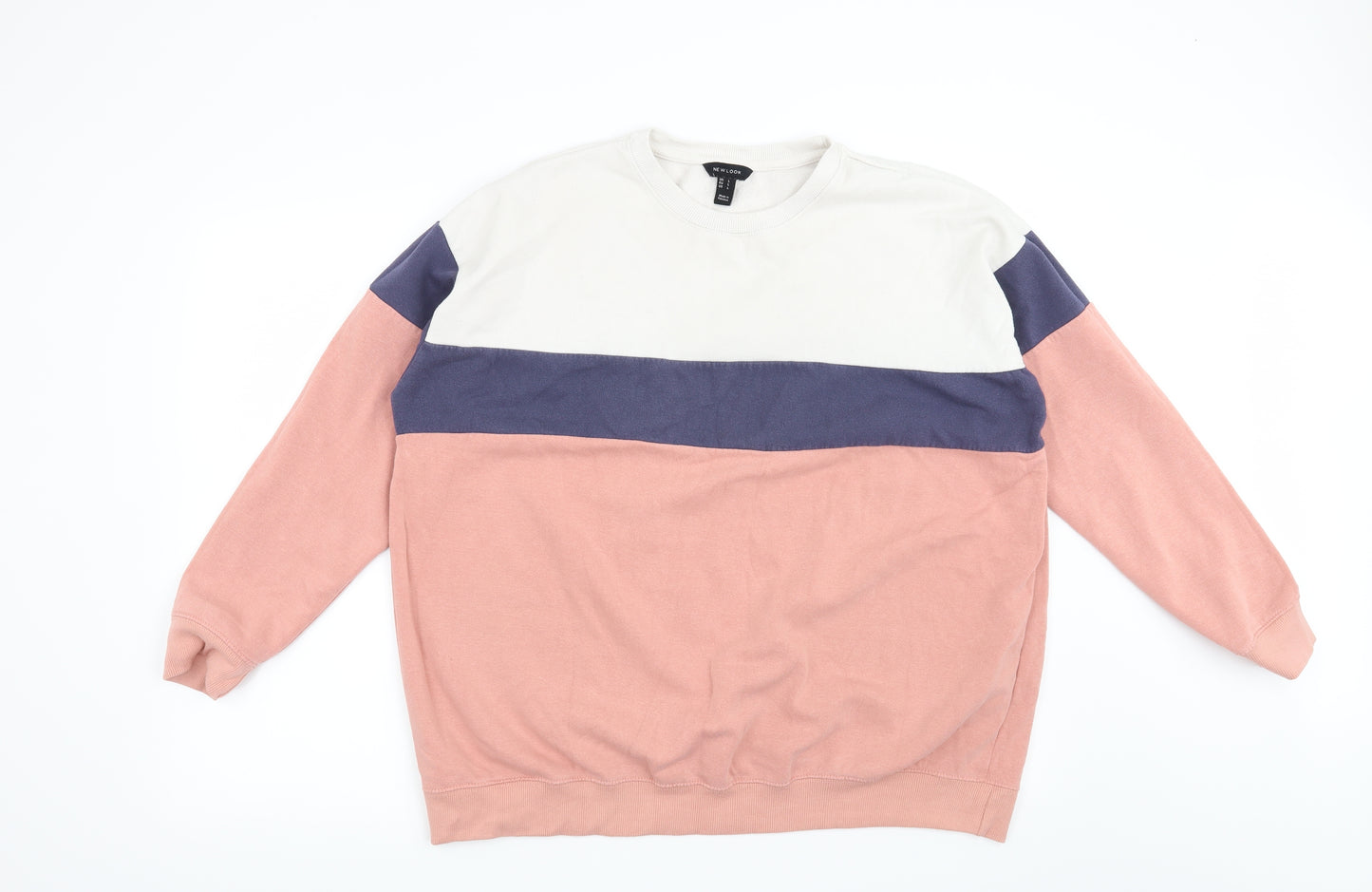 New Look Womens Pink Striped  Pullover Sweatshirt Size L