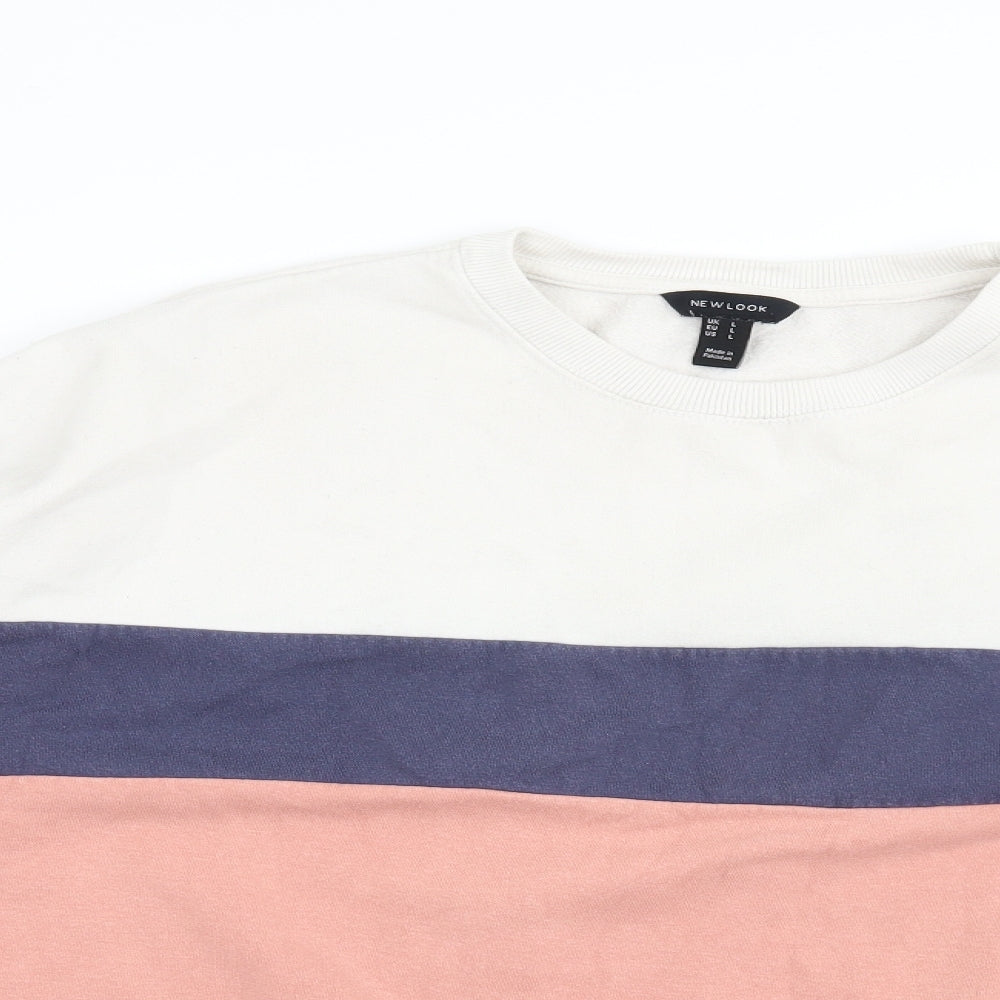 New Look Womens Pink Striped  Pullover Sweatshirt Size L