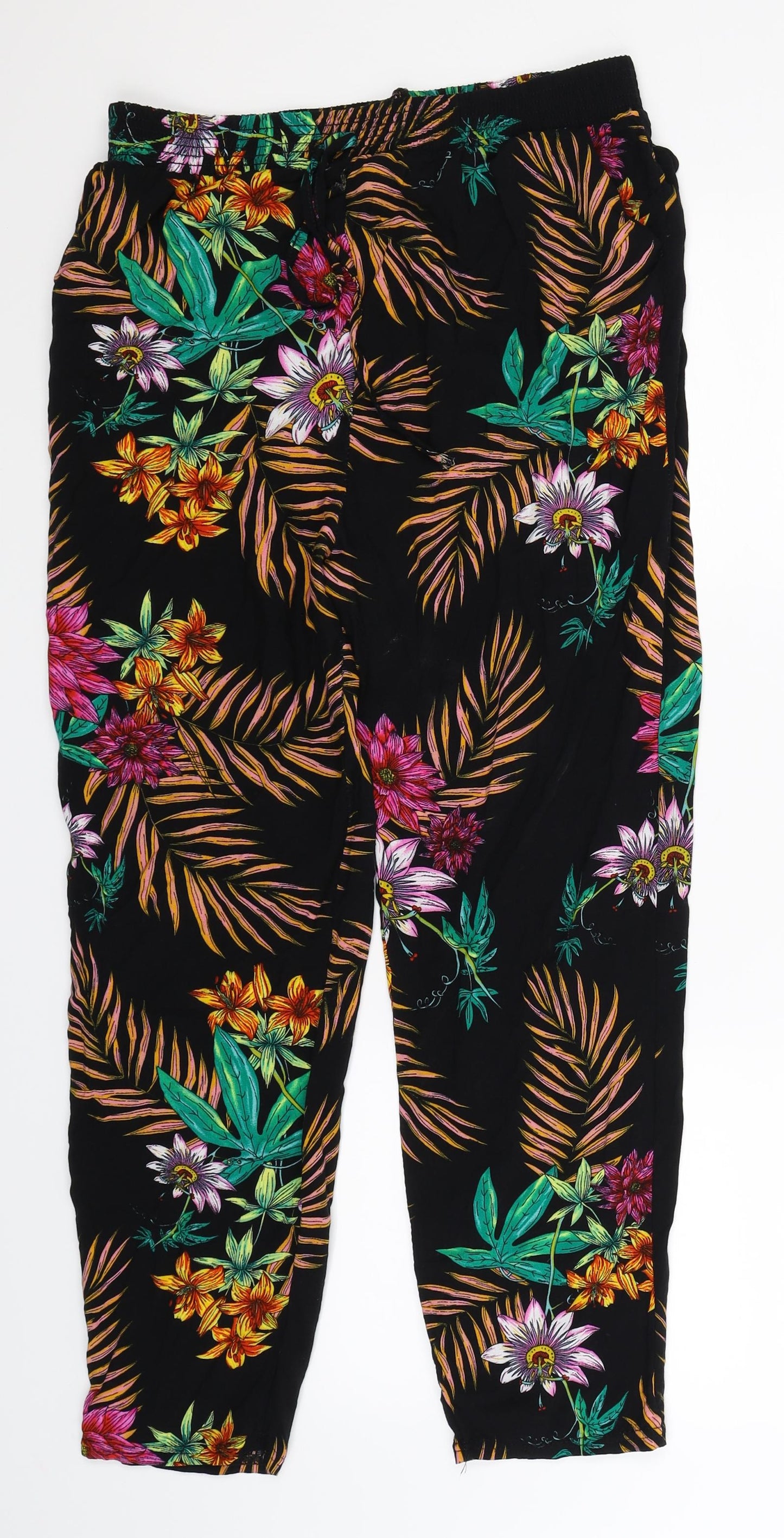 Preworn Womens Black Floral  Cropped Trousers Size L L25 in