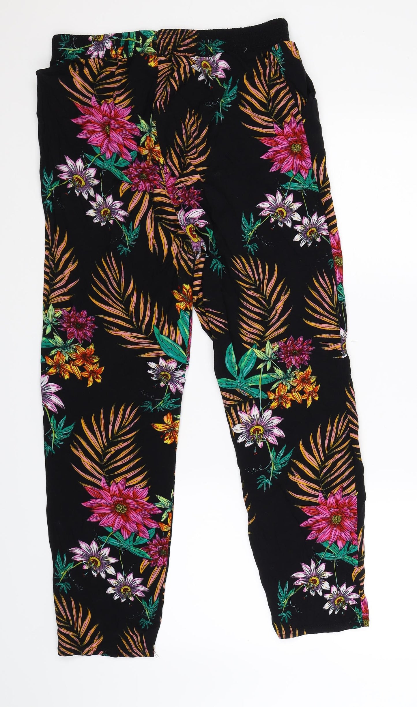Preworn Womens Black Floral  Cropped Trousers Size L L25 in