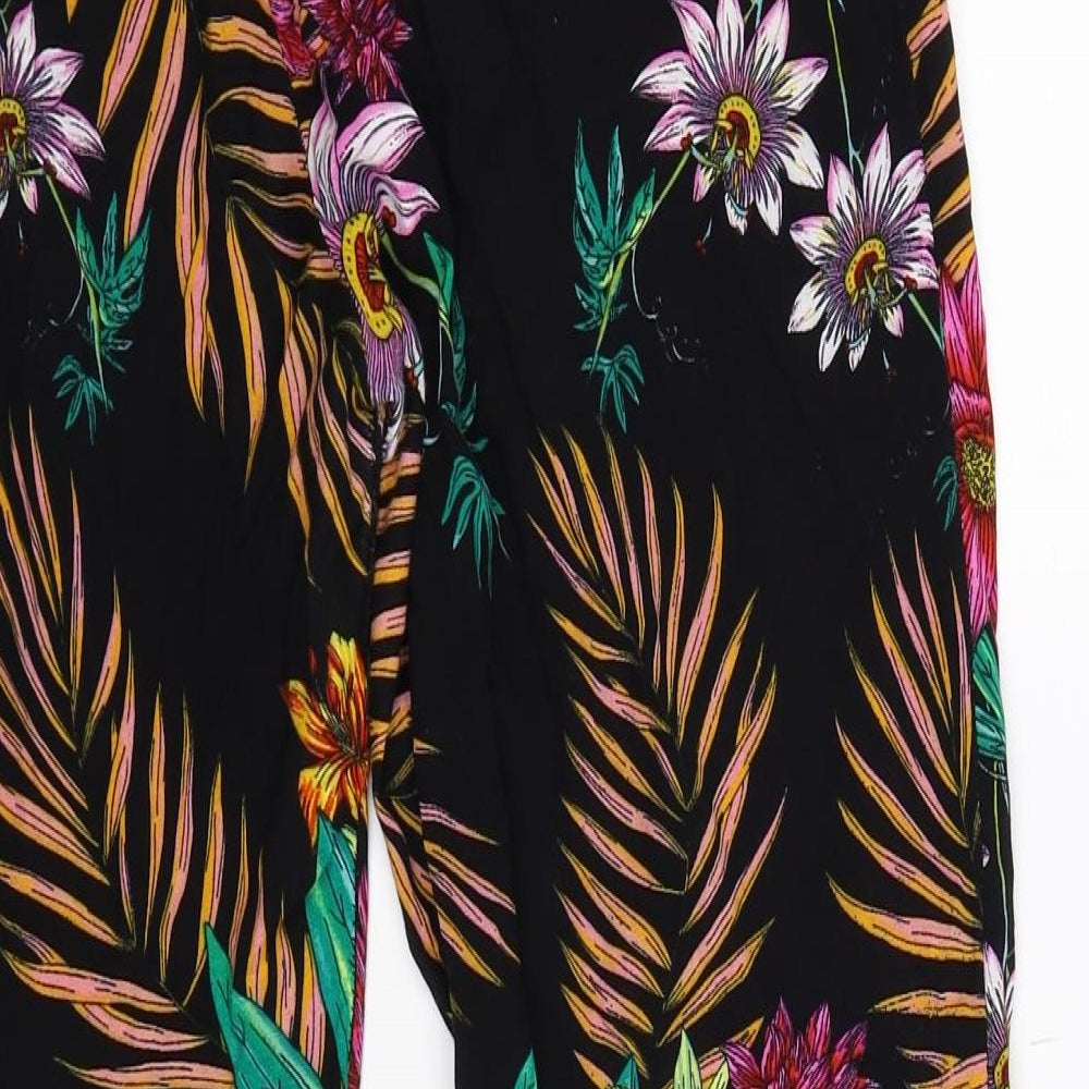 Preworn Womens Black Floral  Cropped Trousers Size L L25 in