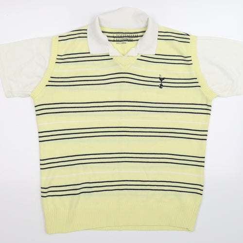 Tottenham Hotspur F.C. Mens Yellow Striped Knit  Polo Size L