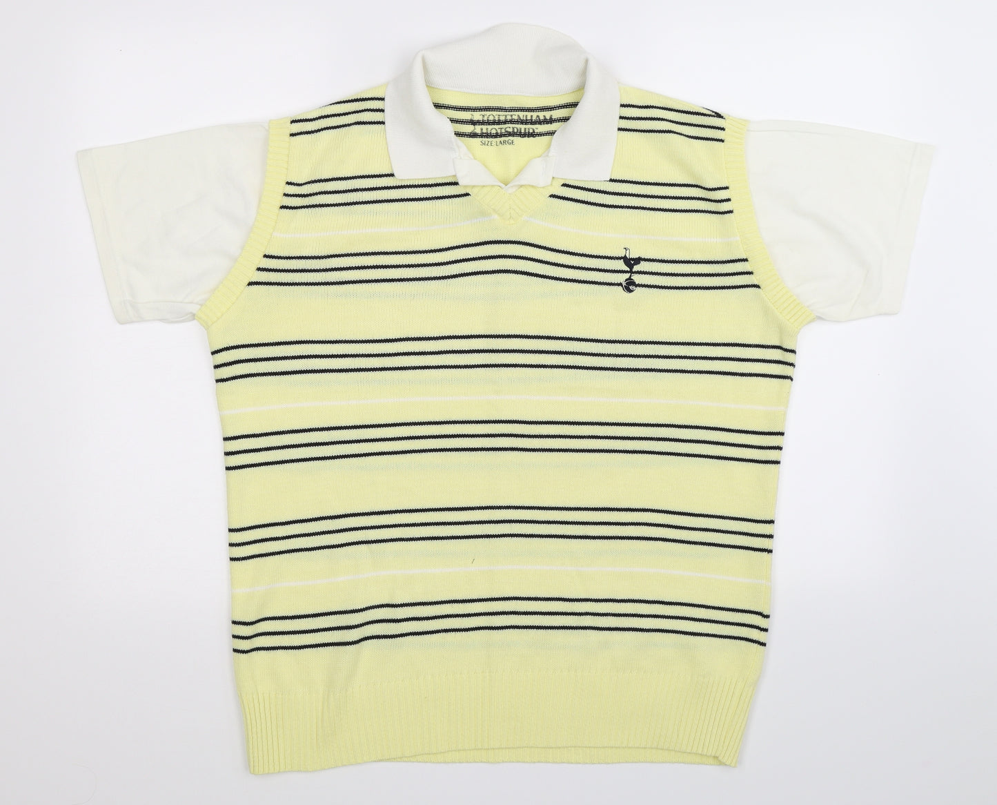 Tottenham Hotspur F.C. Mens Yellow Striped Knit  Polo Size L