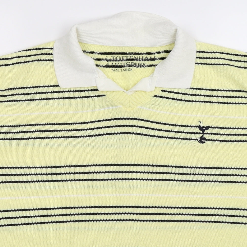 Tottenham Hotspur F.C. Mens Yellow Striped Knit  Polo Size L
