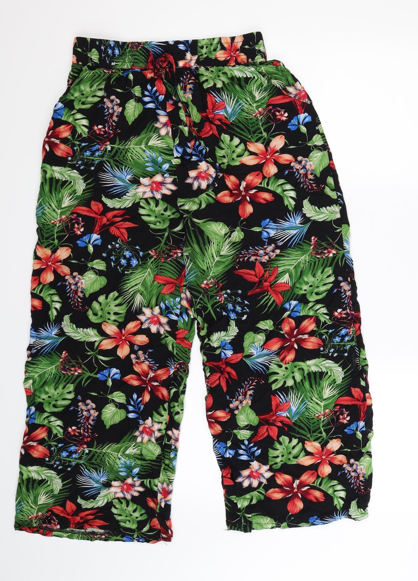 Preworn Womens Black Floral  Cropped Trousers Size 30 in L23 in