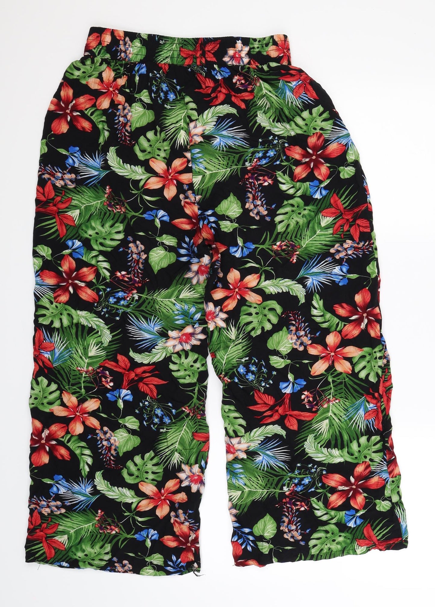 Preworn Womens Black Floral  Cropped Trousers Size 30 in L23 in