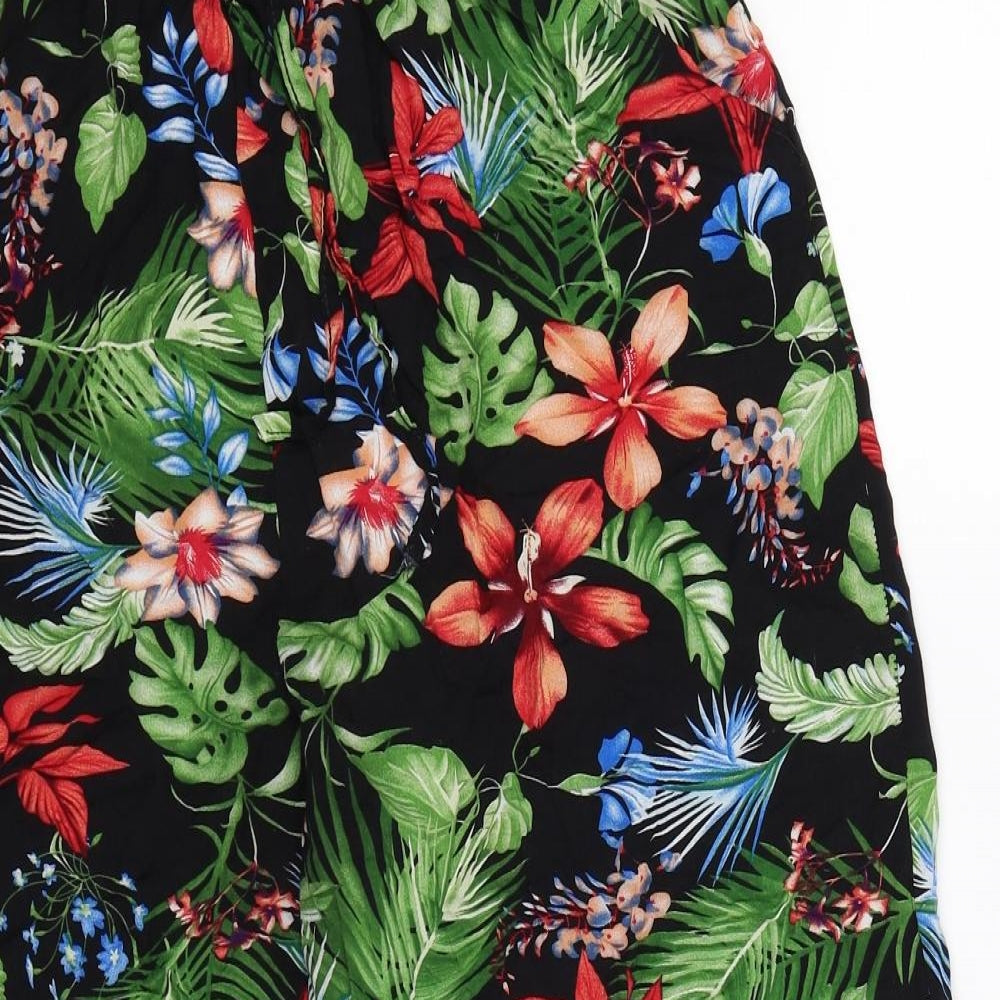 Preworn Womens Black Floral  Cropped Trousers Size 30 in L23 in