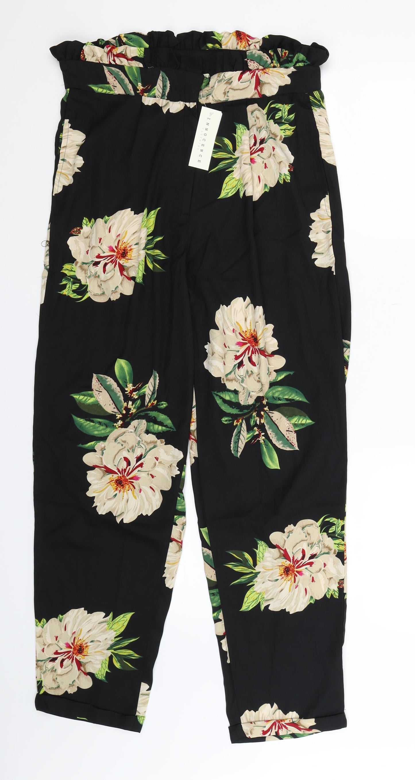 Innocence Womens Black Floral  Trousers  Size 14 L29 in
