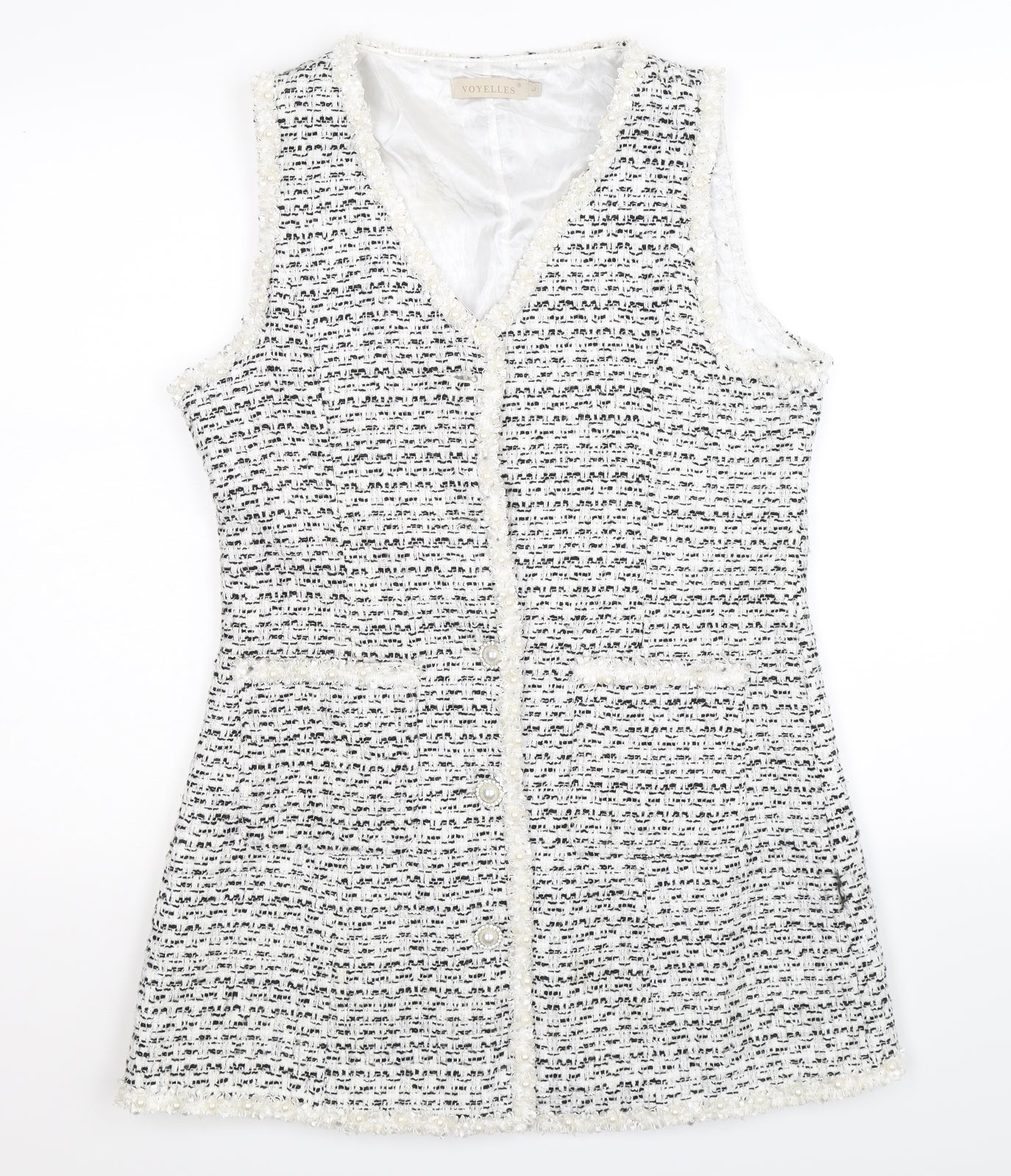 voyelles Womens White   Gilet Coat Size L