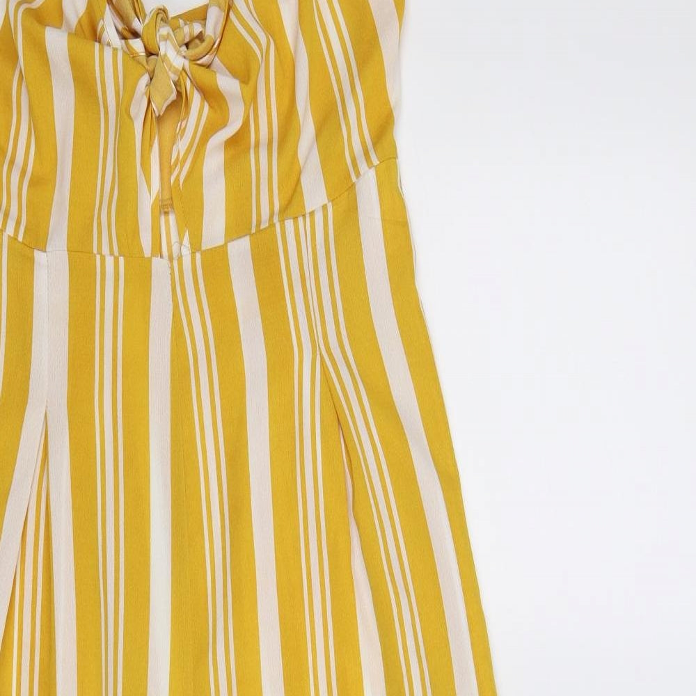 PRETTYLITTLETHING Womens Yellow Striped  Jumpsuit One-Piece Size 12 L24 in
