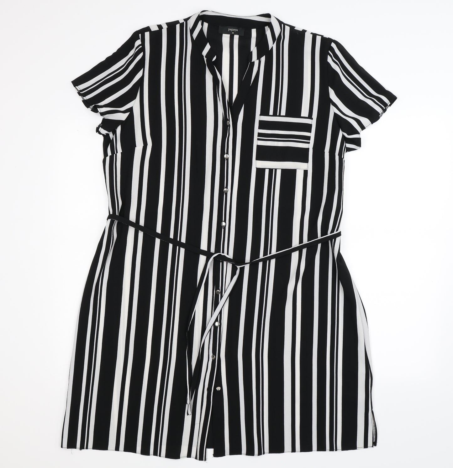 Papaya Womens Black Striped  Shirt Dress  Size 18