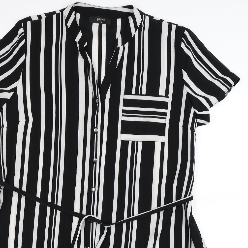 Papaya Womens Black Striped  Shirt Dress  Size 18