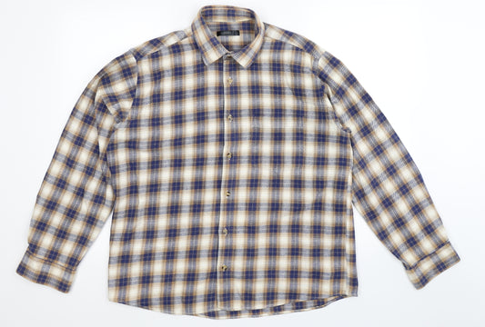 Front view of Dunnes men’s multicoloured check button-up, size L