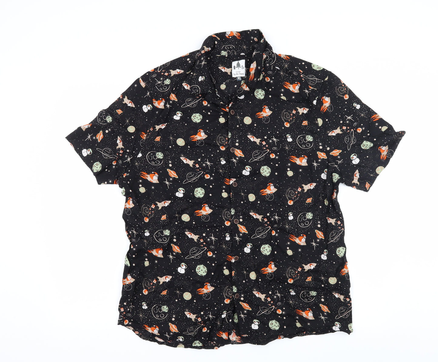 George Mens Black    Button-Up Size XL  - Space Print