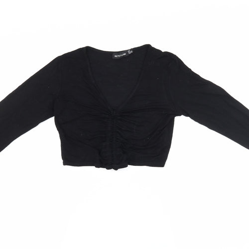 PRETTYLITTLETHING Womens Black   Cropped Blouse Size 8