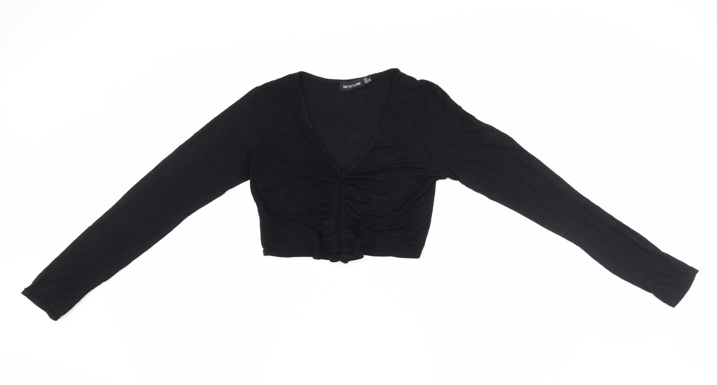 PRETTYLITTLETHING Womens Black   Cropped Blouse Size 8