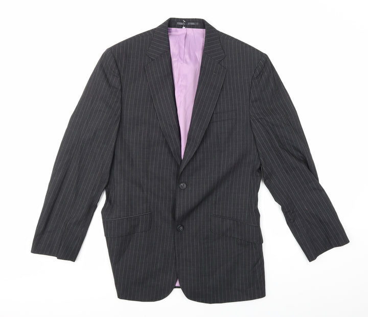 Super 100's Mens Grey Striped  Jacket Suit Jacket