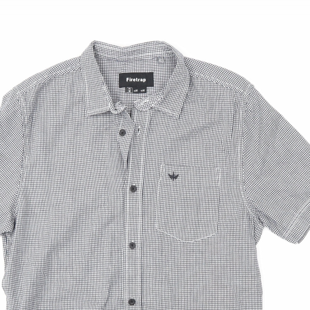 Firetrap Mens Blue Check   Button-Up Size M