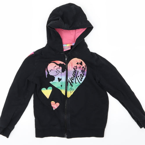 George Girls Black   Full Zip Hoodie Size 5-6 Years  - Hearts by Tiana