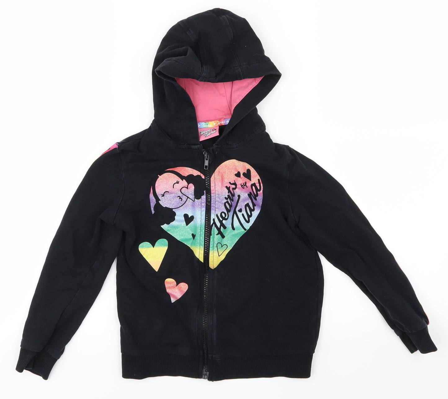 George Girls Black   Full Zip Hoodie Size 5-6 Years  - Hearts by Tiana