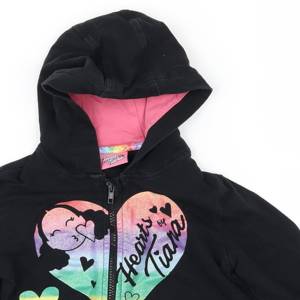 George Girls Black   Full Zip Hoodie Size 5-6 Years  - Hearts by Tiana