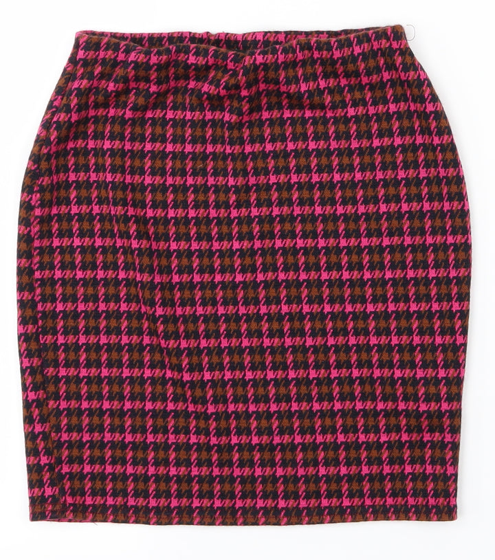 New Look Womens Pink Plaid A-Line Skirt Size 8