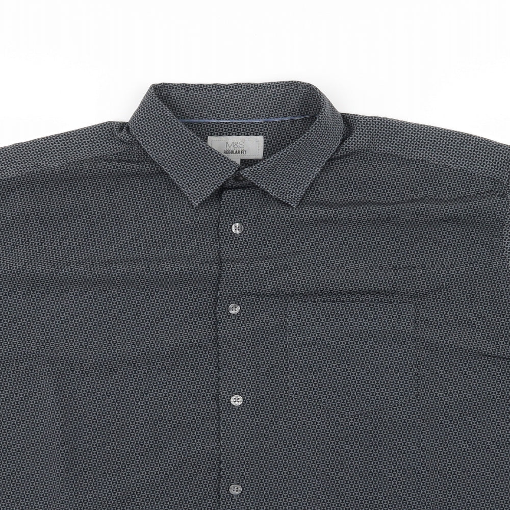 M&S Mens Grey Geometric   Button-Up Size XL