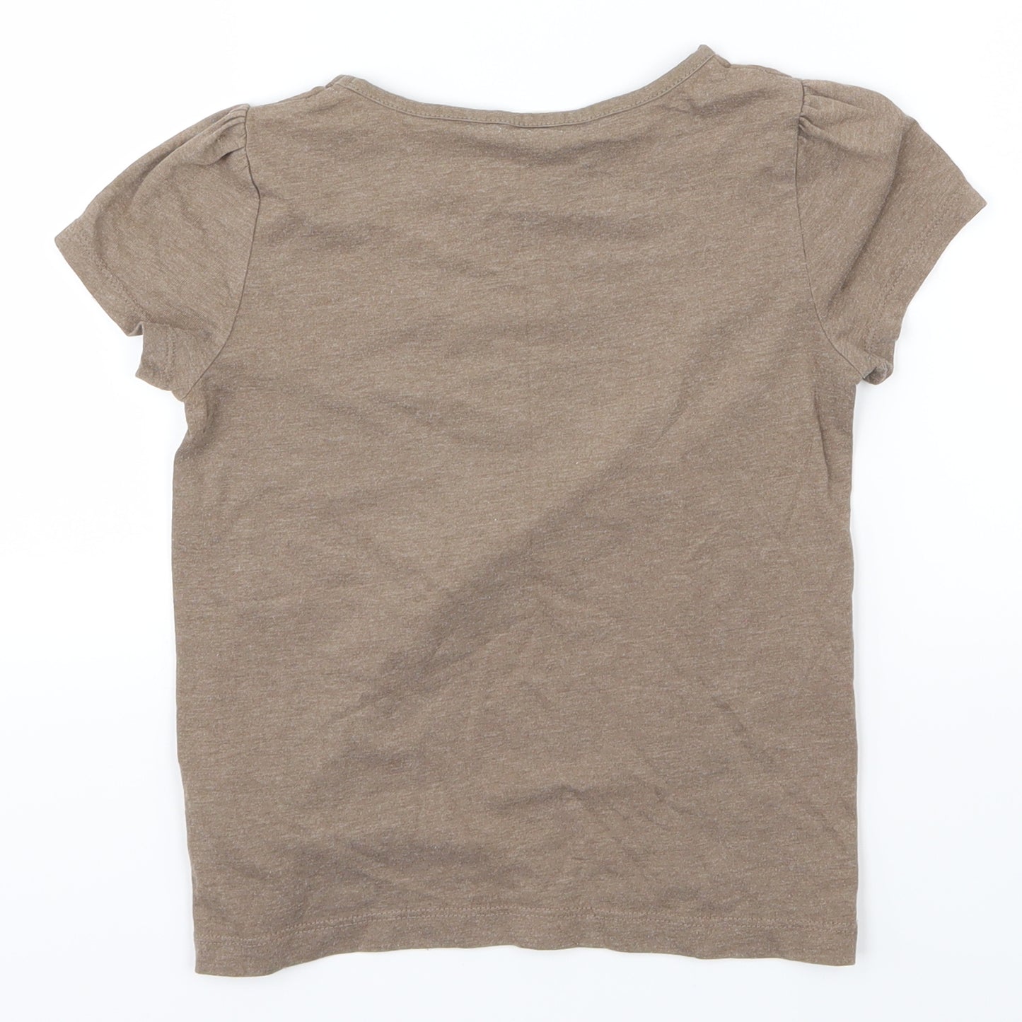 H&M Girls Brown   Basic T-Shirt Size 6-7 Years  - Cat print