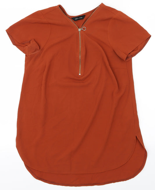 Front view of New Look women’s orange basic blouse, size UK 8