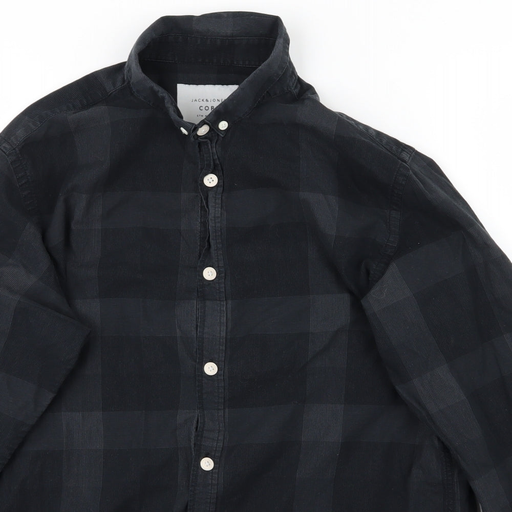 JACK & JONES Mens Black Plaid   Button-Up Size M