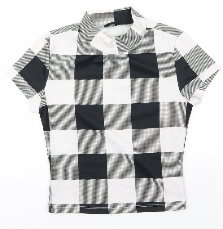 SheIn Boys Black Plaid  Basic T-Shirt Size XS