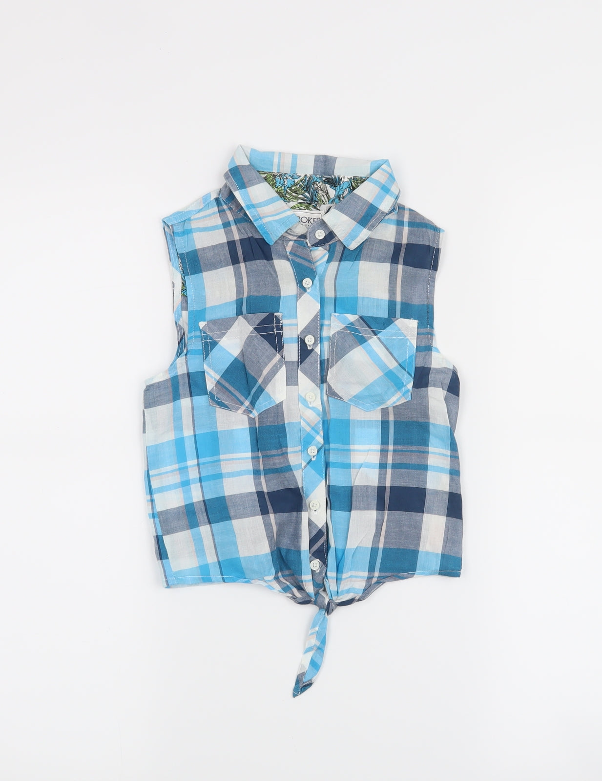 Cherokee Girls Blue Check  Basic Button-Up Size 6-7 Years