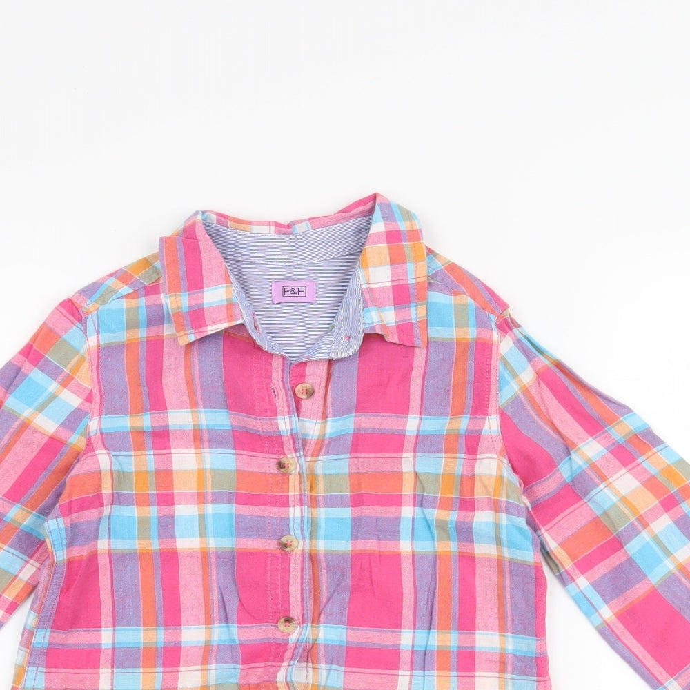F&F Girls Pink Check  Basic Button-Up Size 7-8 Years