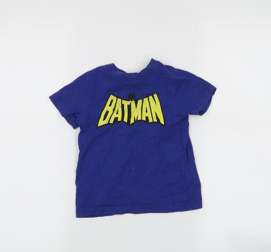 Front view of Batman boys’ blue basic t-shirt, size 18-24, months