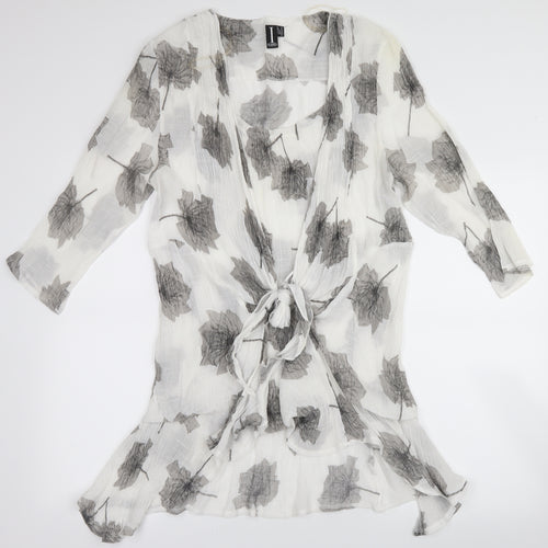 izabel Womens White Floral  Basic Blouse Size 14